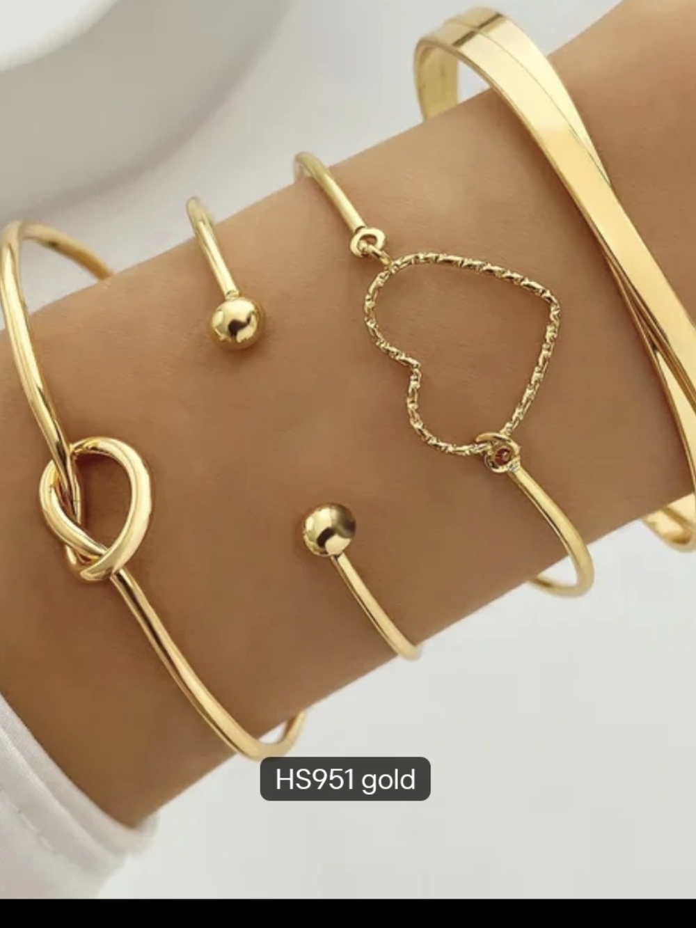 Gold Heart & Knot Bangle Bracelet Set - HS951 Gold